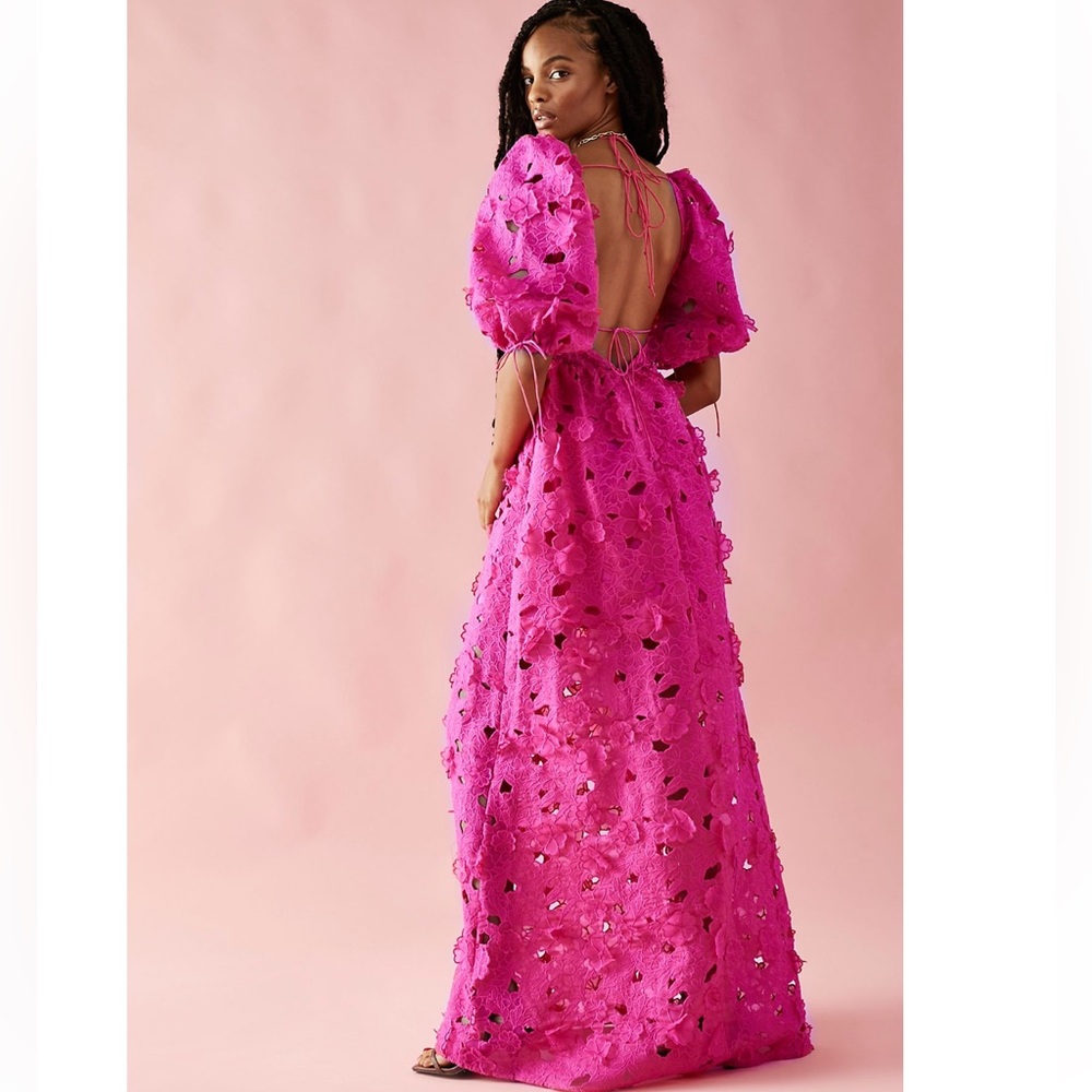 For Love & Lemons Leighton Serena 3d Floral  Textured Cute Ties Maxi Dress - Picture 2 of 9